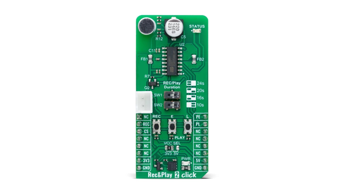 Módulo de desarrollo MikroElektronika Single Message Voice Record And Playback IC From Nuvoton - MIKROE-6167