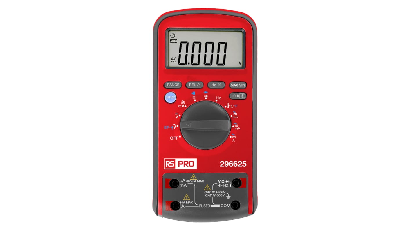 RS PRO Digital, LCD Digital Multimeter, True RMS, 10A ac Max, 1A dc Max, 600V ac Max