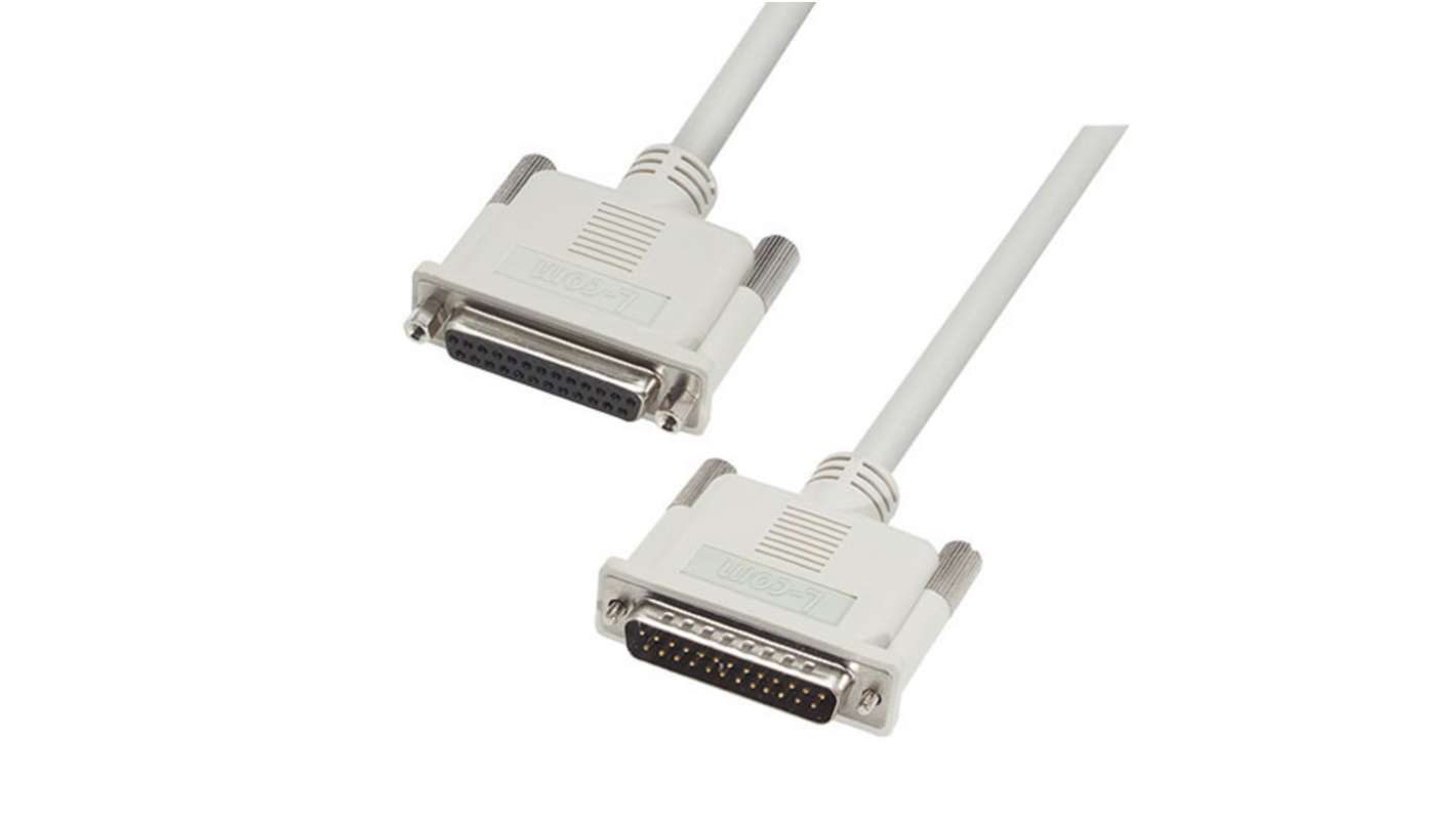 L-Com Male 25 Pin D-sub to Female 25 Pin D-sub Cable assembly, 2.5ft PVC