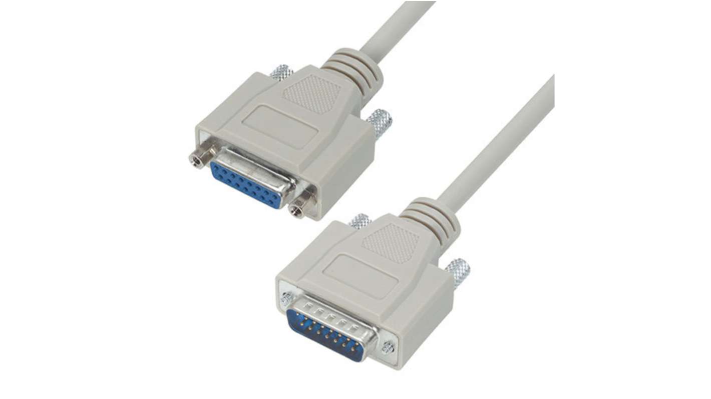 L-Com Male 15 Pin D-sub to Female 15 Pin D-sub Cable assembly, 10ft PVC