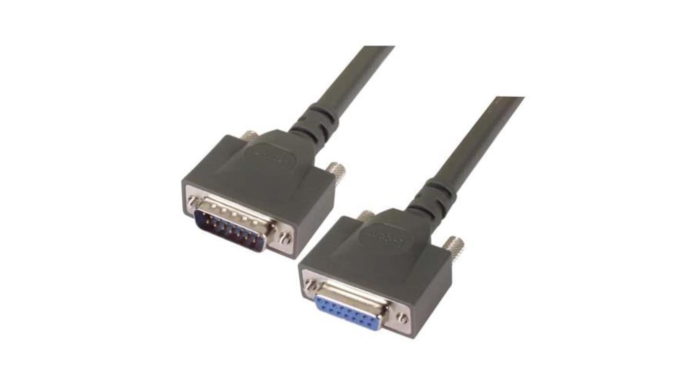 L-Com Male 15 Pin D-sub to Male 15 Pin D-sub Cable assembly, 2.5ft PVC