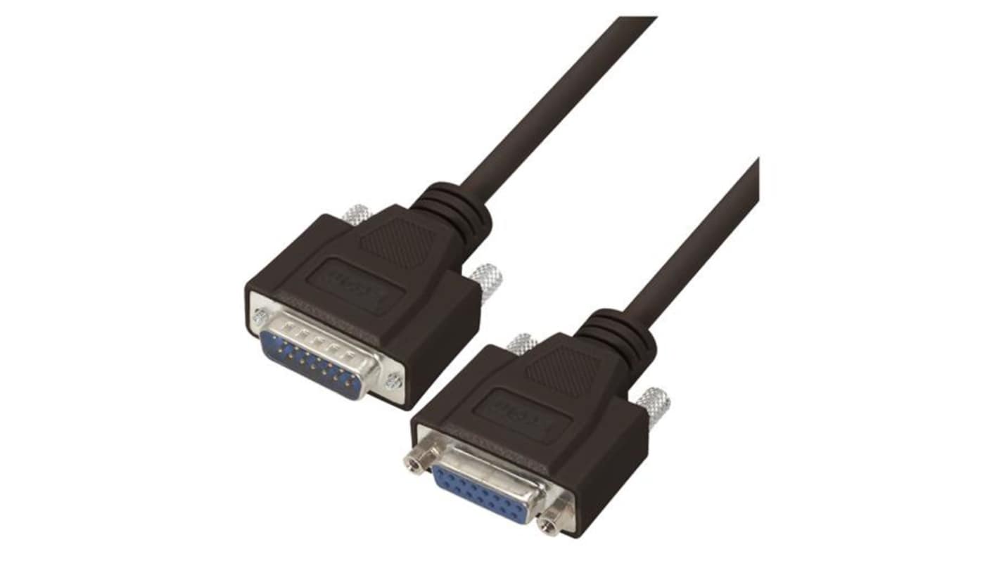 L-Com Male 15 Pin D-sub to Female 15 Pin D-sub Cable assembly, 10ft PVC