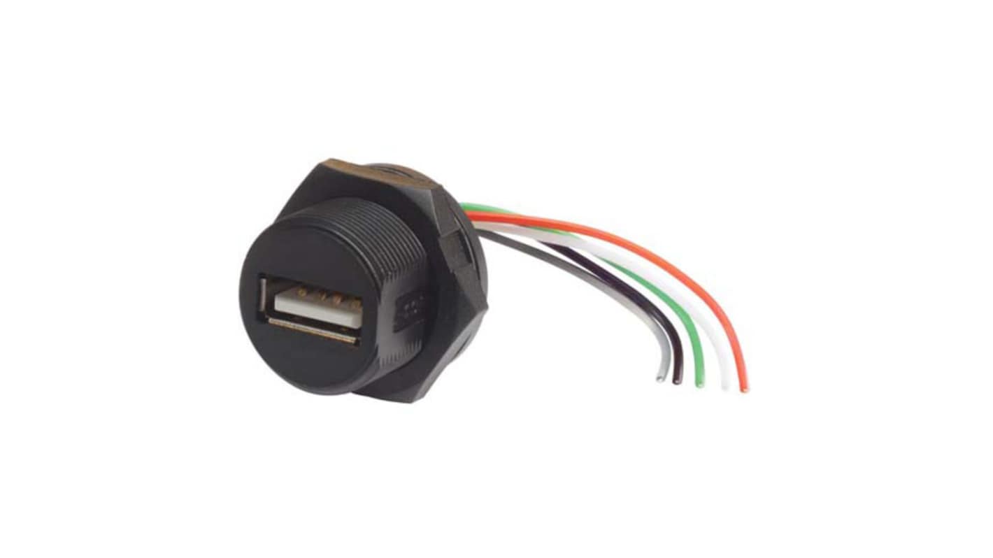 L-Com Straight, Panel Mount, Plug- Single Port Type Type A IP67 USB Connector