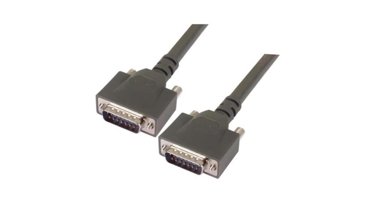 L-Com Male 15 Pin D-sub to Male 15 Pin D-sub Cable assembly, 2.5ft PVC