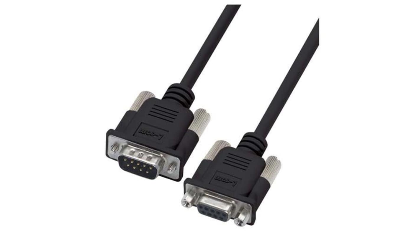 L-Com Male 9 Pin D-sub to Female 9 Pin D-sub Cable assembly, 5ft PVC