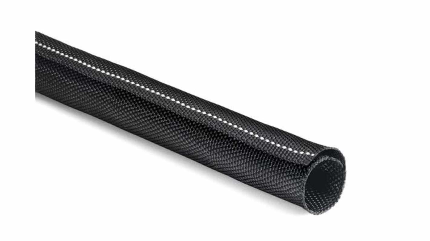 HellermannTyton Braided PET Black with White Cable Sleeve, 25 → 29mm Diameter, 15m Length, 170-01106 Series