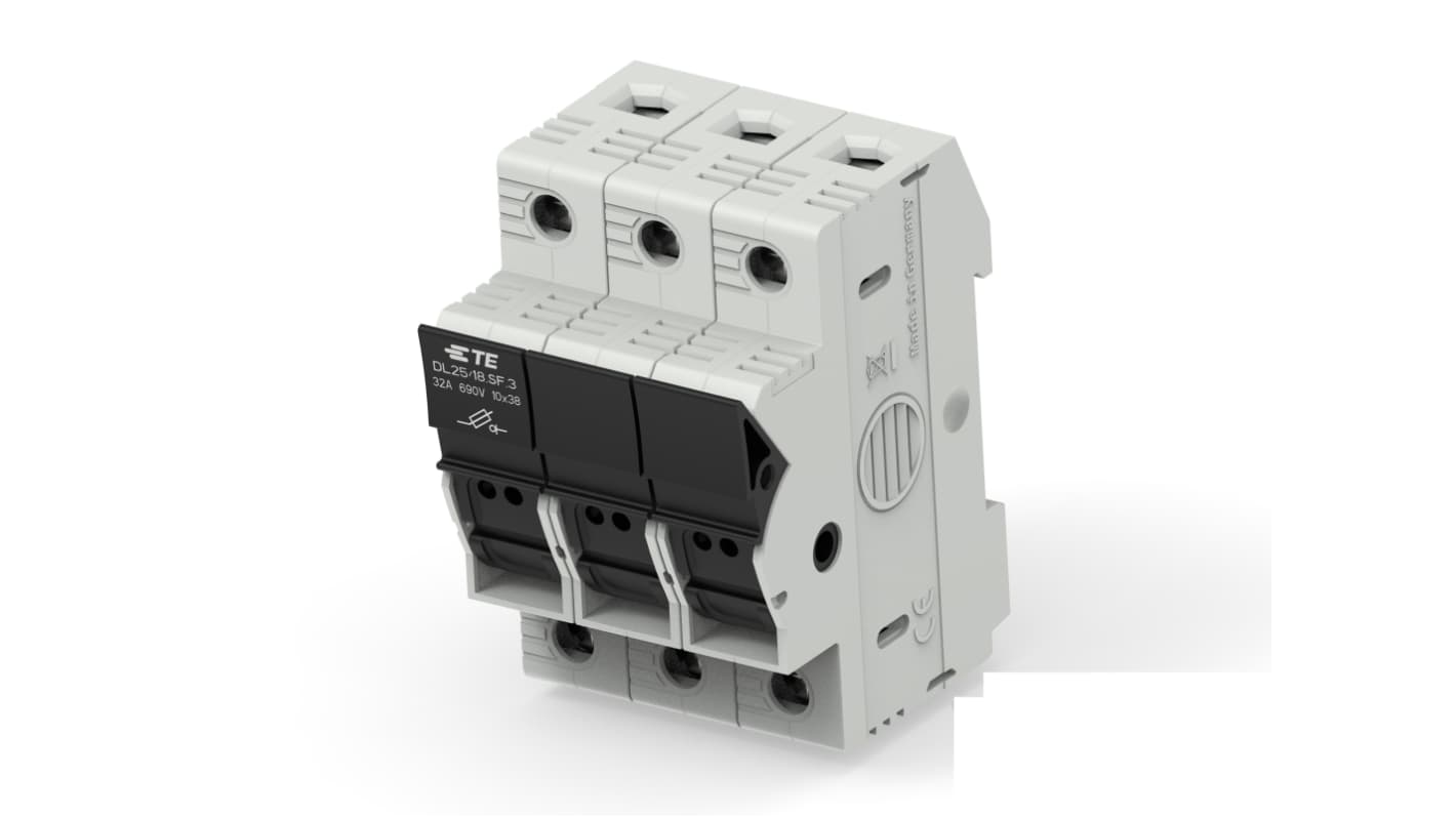 TE Connectivity 保险丝座, 10 x 38mm尺寸, 30A, 600V, 模块化保险丝座, 3, DIN 导轨导轨, 1SNF100027R0000系列
