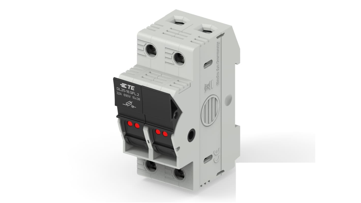 TE Connectivity 保险丝座, 10 x 38mm尺寸, 30A, 600V, 模块化保险丝座, 2, DIN 导轨导轨, 1SNF100026R0000系列