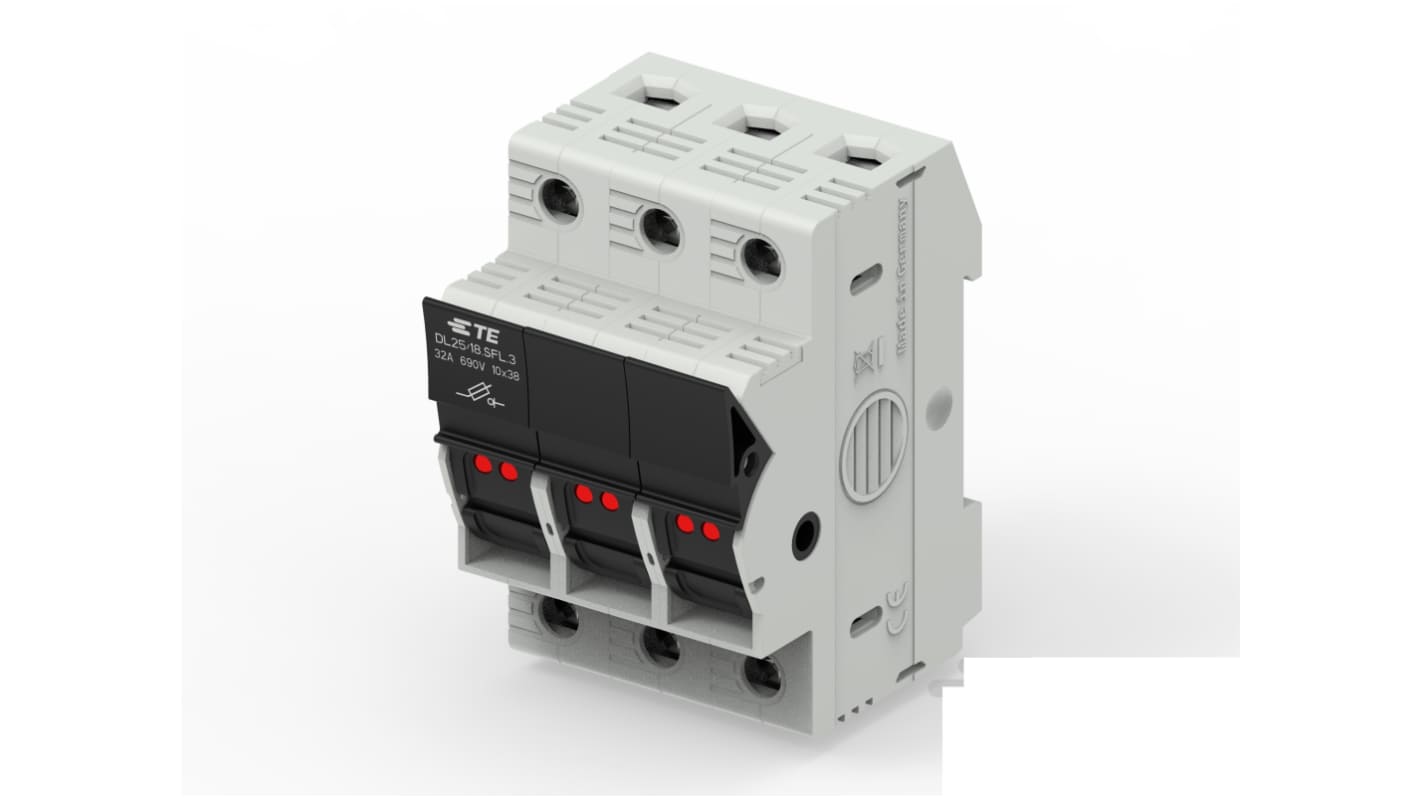 TE Connectivity 30A Fuse Holder for 10 x 38mm Fuse, 3P, 600V