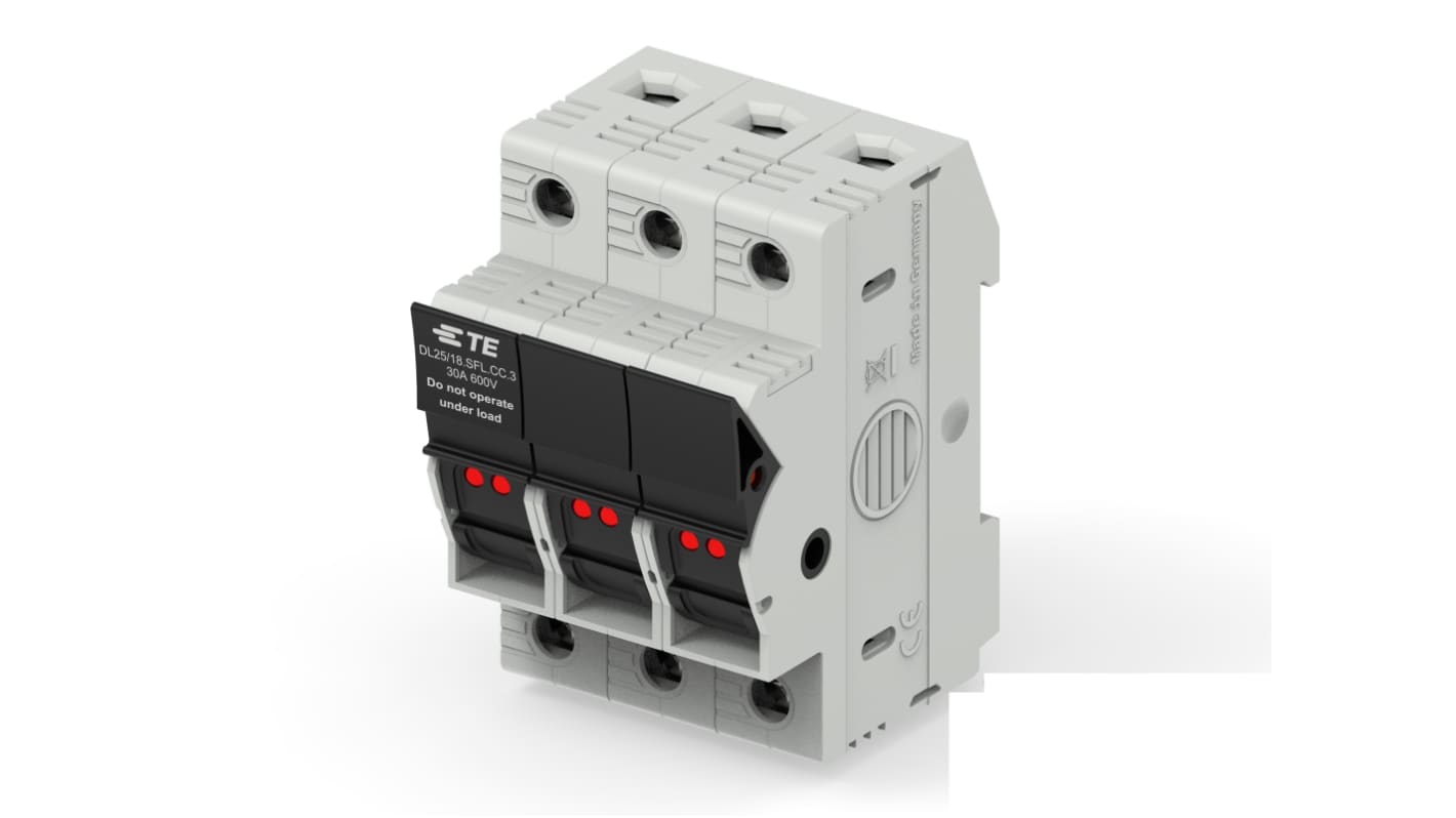 TE Connectivity 30A Fuse Holder for 10 x 38mm Fuse, 3P, 600V