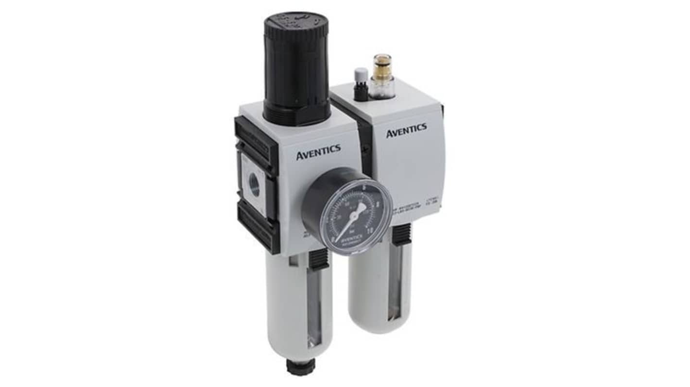 EMERSON ? AVENTICS G 3/8 Filter Regulator Lubricator, Semi Automatic Drain, 5μm Filtration Size - With Pressure Gauge