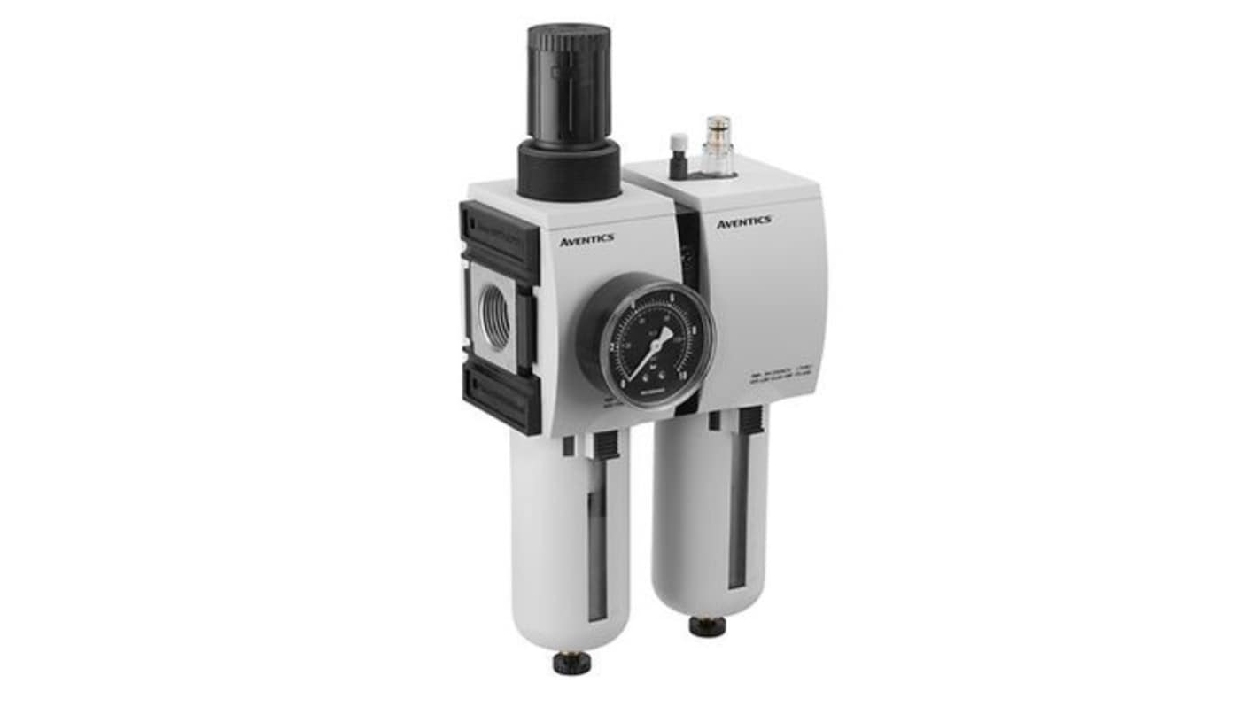 EMERSON ? AVENTICS G 1 Filter Regulator Lubricator, Semi Automatic Drain, 5μm Filtration Size - With Pressure Gauge