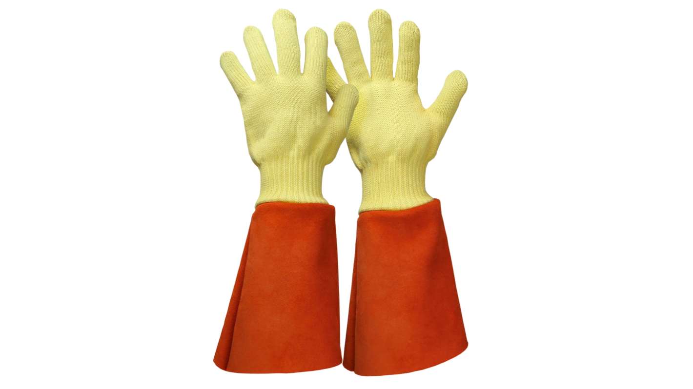 Rostaing PARA4HEAT+ Orange, Yellow Leather, Para-aramid Cut Resistant, Heat Resistant Work Gloves, Size 9, Cotton