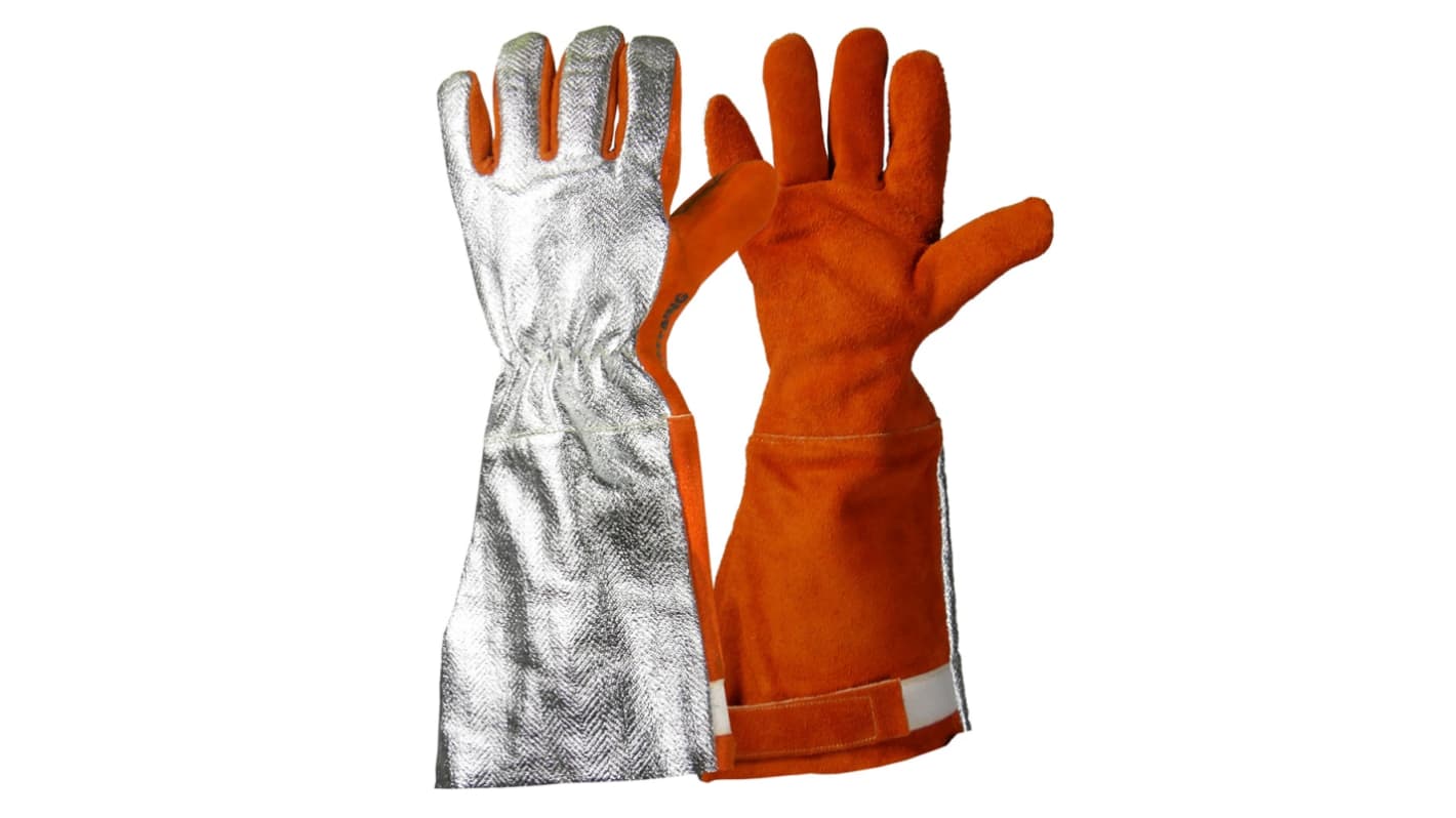 Rostaing PROFUSION-1 Grey, Orange Leather, Para-aramid Cut Resistant, Heat Resistant Work Gloves, Size 8, Aluminised