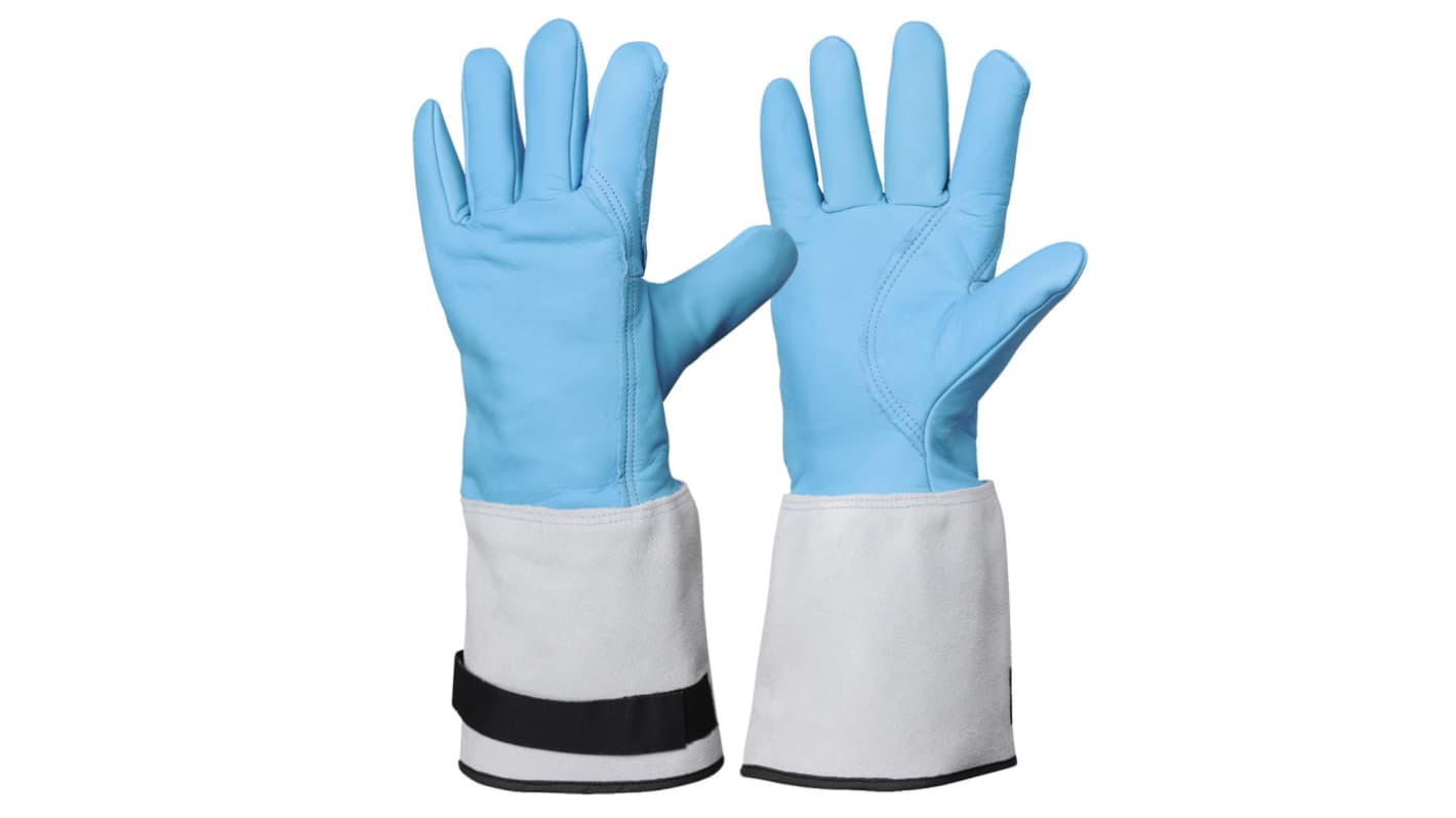 Rostaing CRIO Blue, Grey Cotton, Leather Cold Resistant, Waterproof Work Gloves, Size 8, Leather Coating