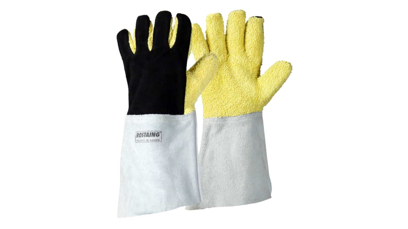 Rostaing HEATRESIST Yellow-Grey-Black Cotton, Leather Cut Resistant, Heat Resistant Work Gloves, Size 9, Leather Coating