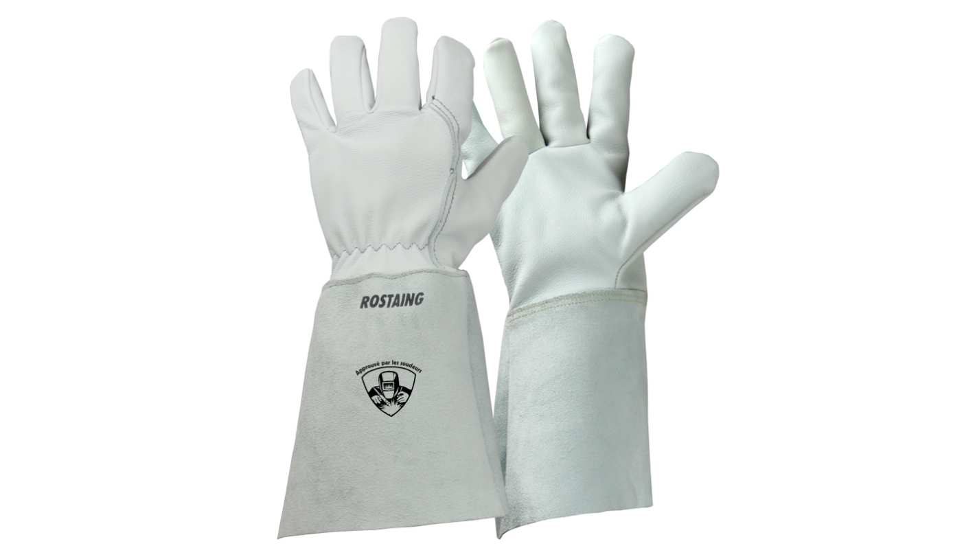 Rostaing LIGHT-WELD Grey, White Leather, Para-aramid Cut Resistant, Heat Resistant Gloves, Size 7, Leather Coating