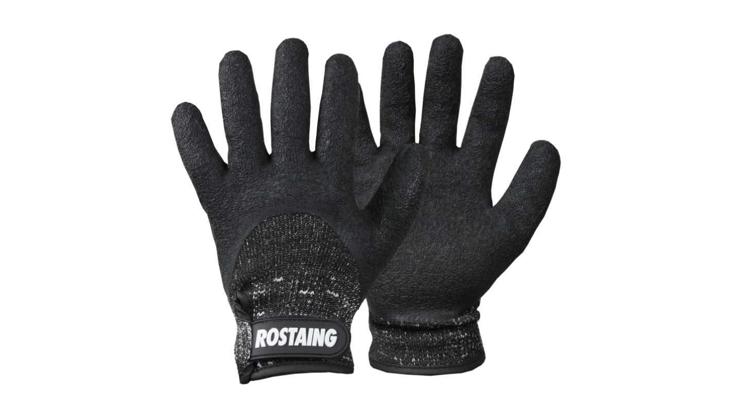 Rostaing MACPRO Black HPPE, Polyamide Cut Resistant Work Gloves, Size 8, Latex Coating