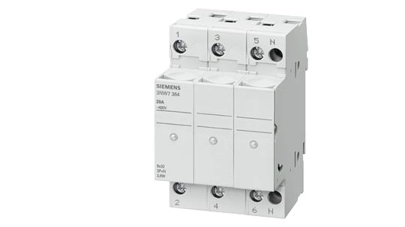 Siemens 保险丝座, 8 x 32mm尺寸, 20A, 400V, 模块化保险丝座, 3P+N