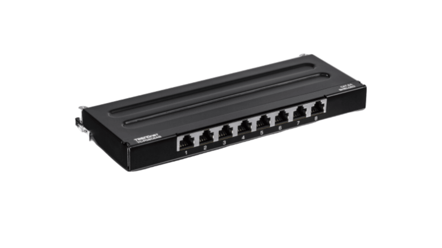 Trendnet Patchpanel, Cat6a, 8 Porte, RJ45, Skærmet, 0.5U, Sort, TC Serien