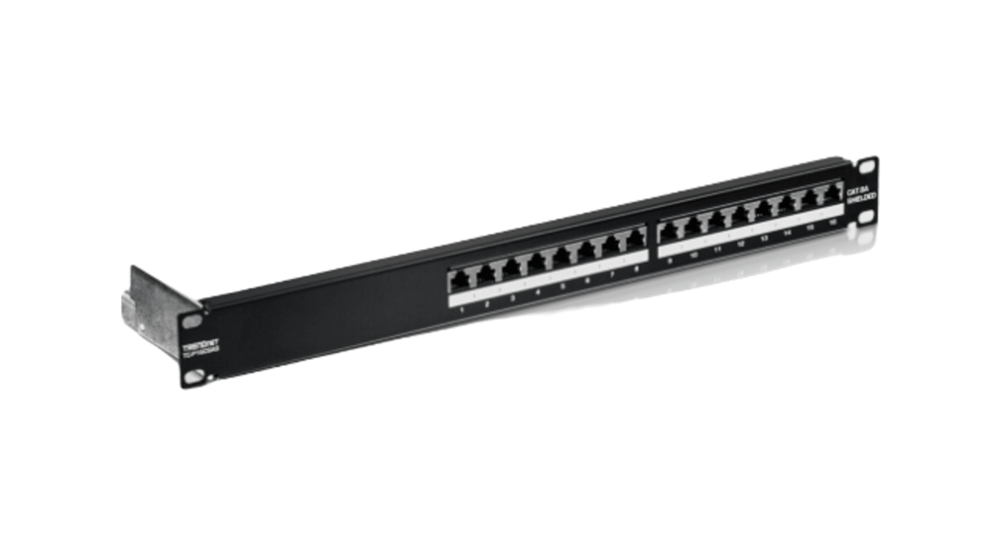 Panel krosowniczy, TC, Cat6a, 16 portów, RJ45, Ekranowane, 1U, Czarny