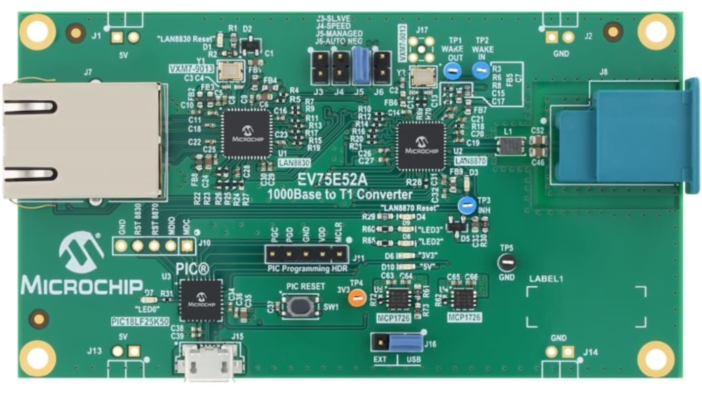 Microchip 以太网转化器模块 评估板, 印刷电路板组件, 用于LAN8870
