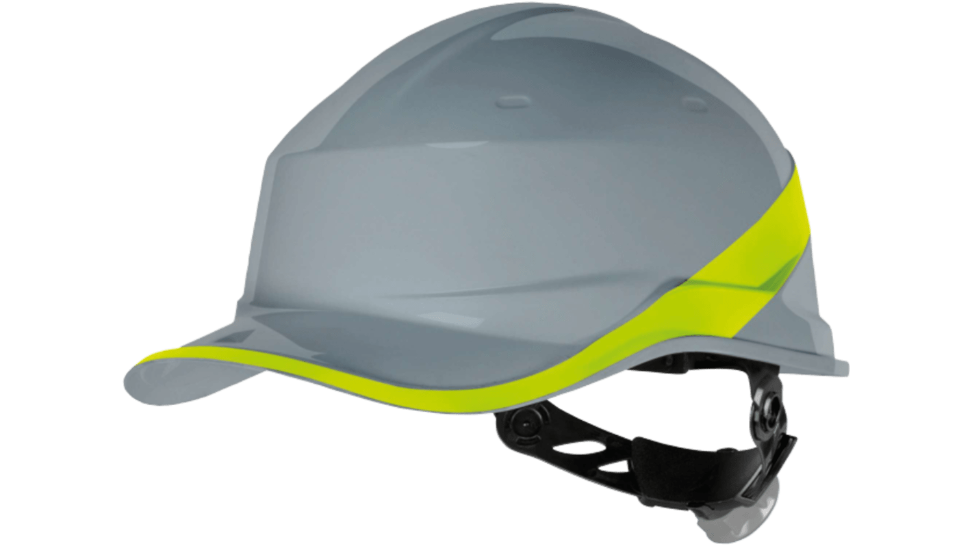 Delta Plus QUARUP4 Grey/Yellow Safety Helmet with Chin Strap, Adjustable, Ventilated