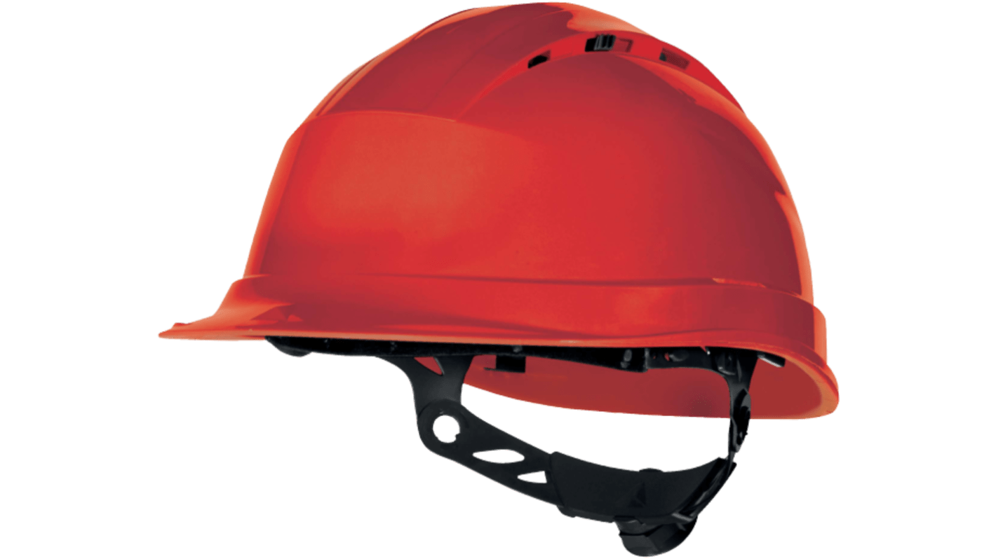 Delta Plus QUARUP4 Red Safety Helmet with Chin Strap, Adjustable, Ventilated
