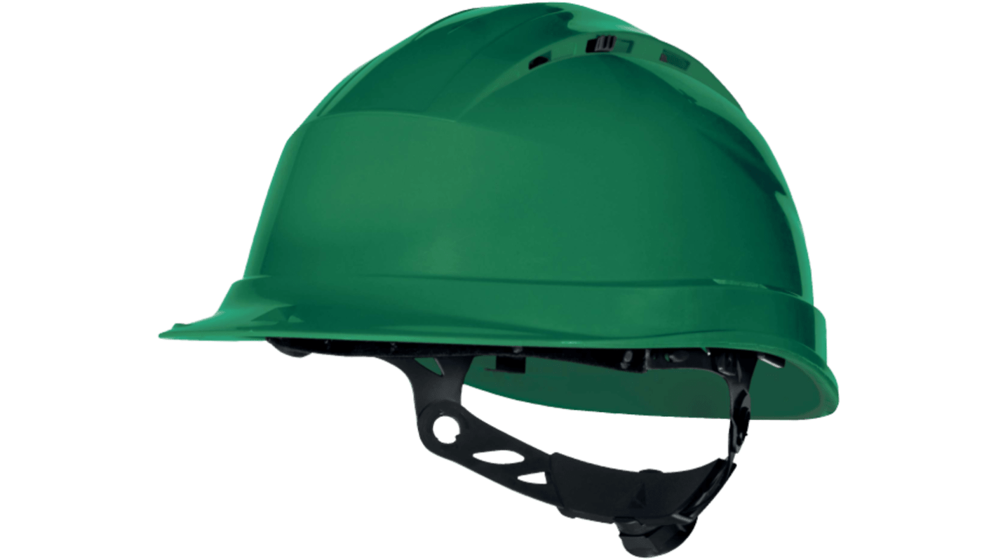 Delta Plus QUARUP4 Green Safety Helmet with Chin Strap, Adjustable, Ventilated