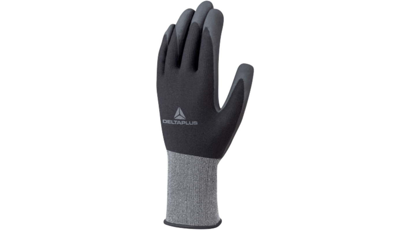 Delta Plus VE723NO Black Mechanical Protection Work Gloves, Size 8, Nitrile Foam Coating