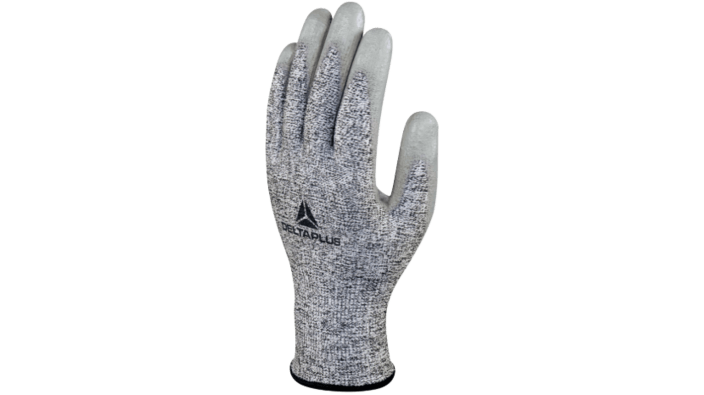 Delta Plus VENICUTD08 Grey Cut Resistant Work Gloves, Size 9, Polyurethane Coating