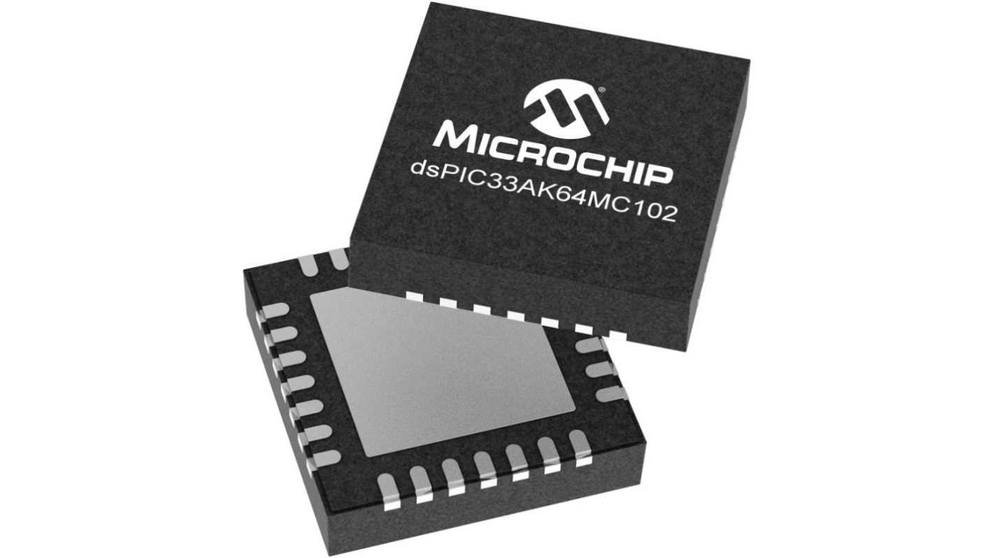 dsPIC33AK64MC102-I/M7 Microchip dsPIC33AK64MC102, 32bit Digital Signal Processor 200MHz 64 Kb Flash 28-Pin SSOP/VQFN