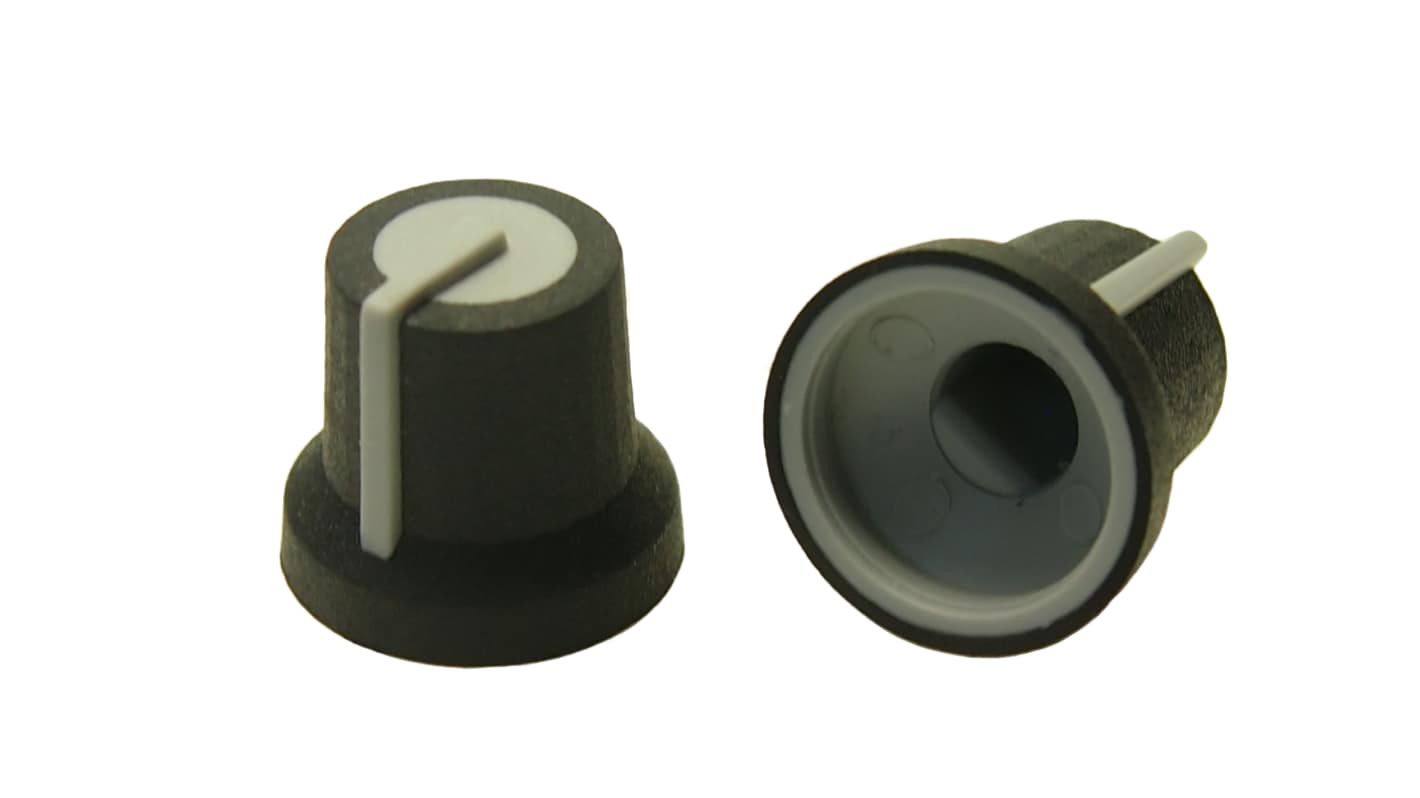 RS PRO 16.2mm Black Potentiometer Knob for 6mm Shaft D Shaped