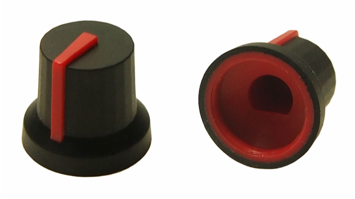 RS PRO 16.2mm Black Potentiometer Knob for 6mm Shaft D Shaped