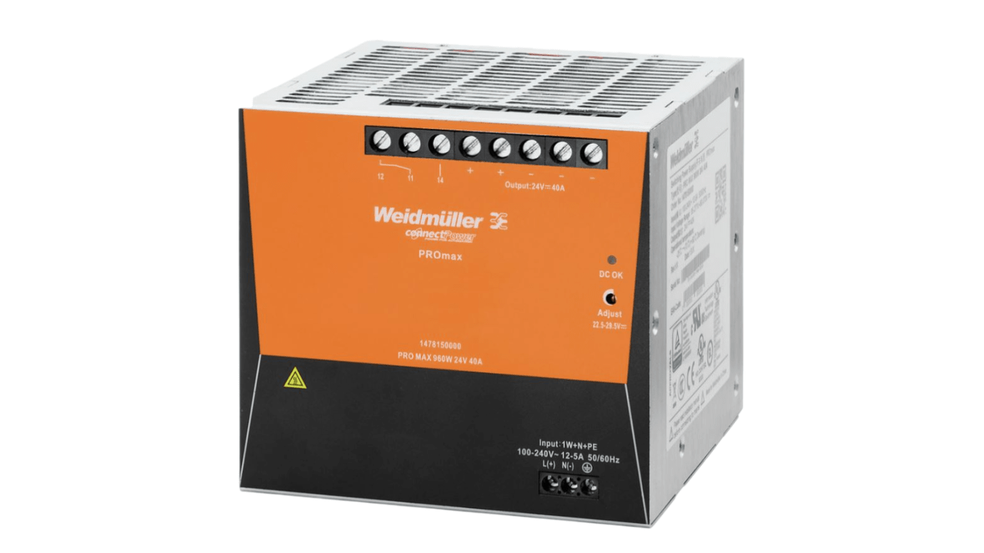 Weidmüller PRO MAX Switch Mode DIN Rail Power Supply, 80 → 370 V, 85 → 277 V ac, dc Input, 48V dc dc