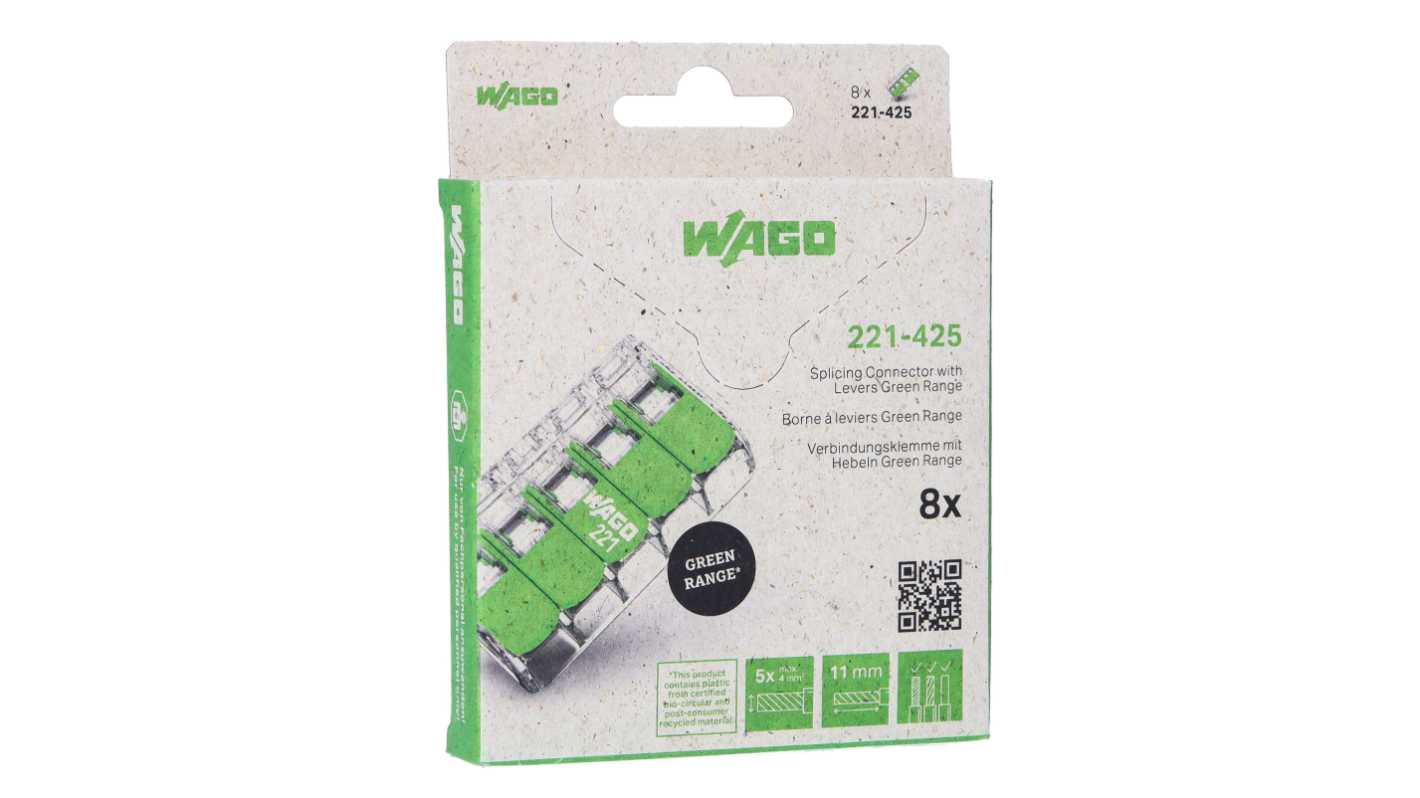 WAGO, 221 Wire Splice Splice Connector, Clear Insulation 4 mm²