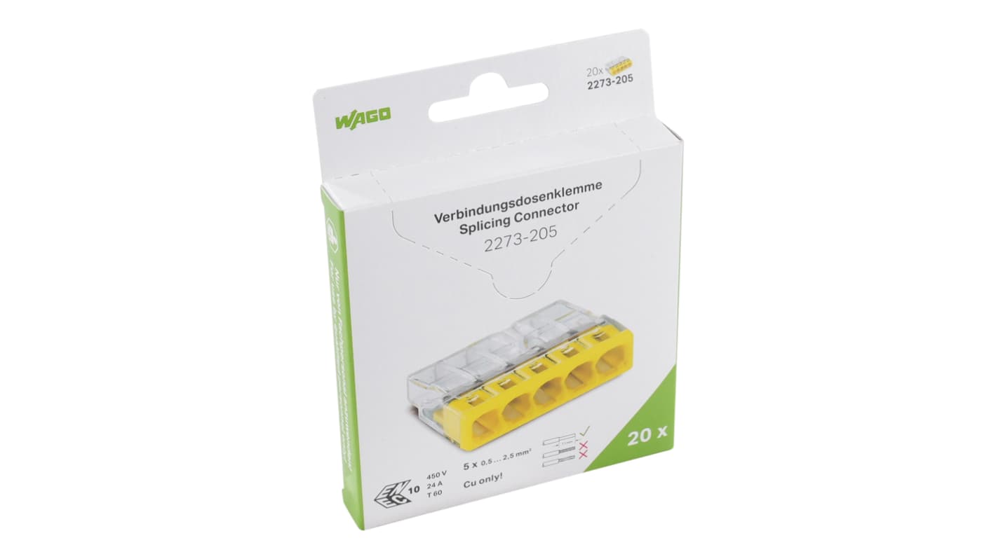 WAGO, 2273 Wire Splice Splice Connector, Clear Insulation, Tin 2.5 mm²