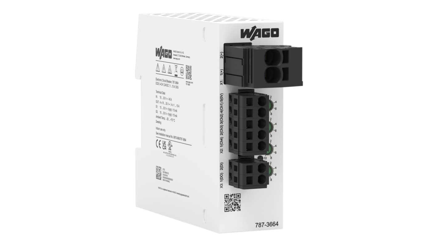 WAGO Electronic Circuit Breaker 10A 24V 787, 4 channels , DIN Rail