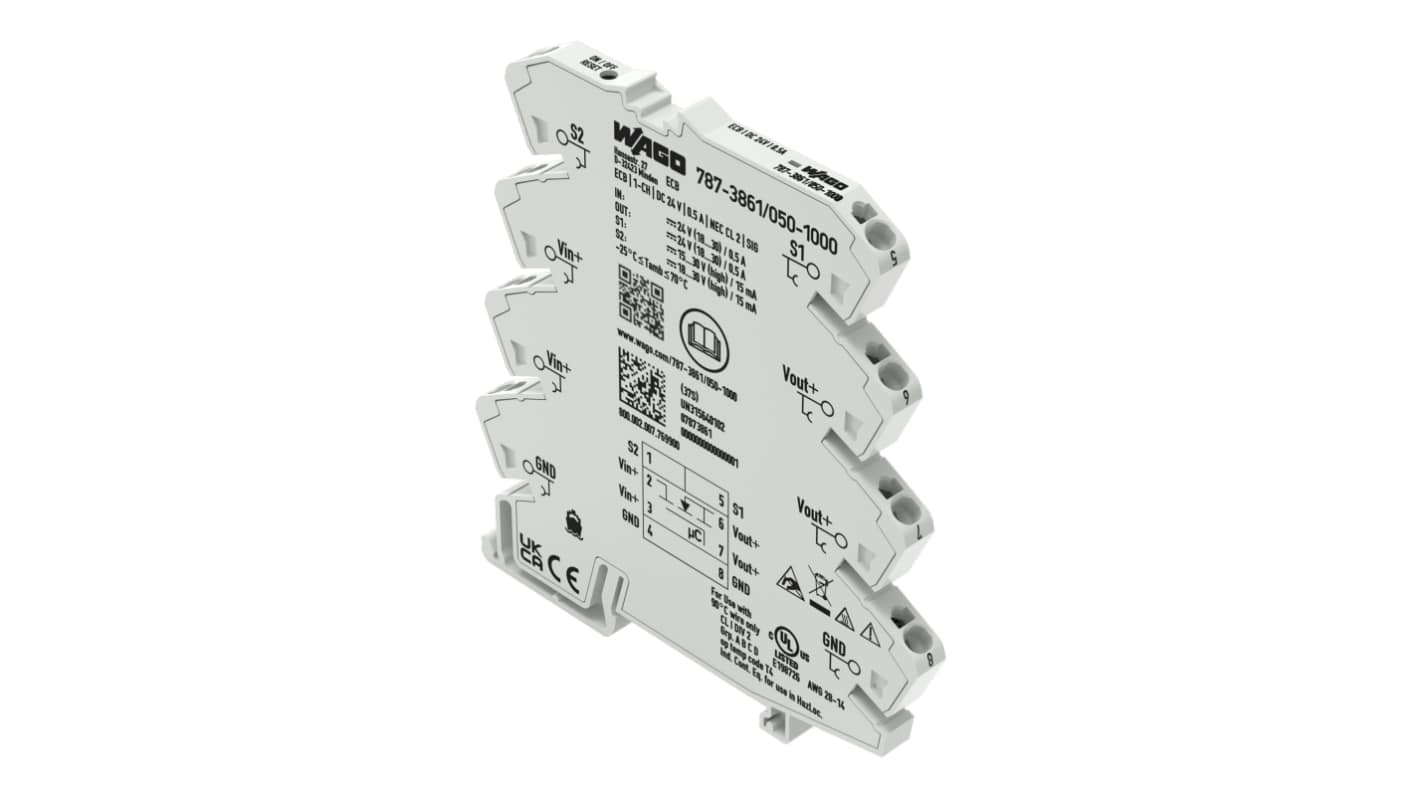 WAGO Electronic Circuit Breaker 500mA 24V 787, 1 channels , DIN Rail