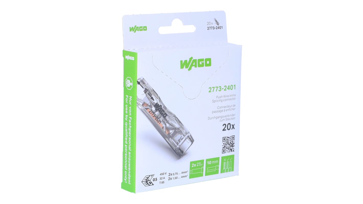 WAGO, 221 Wire Splice Splice Connector, Clear Insulation, Tin 4 mm²