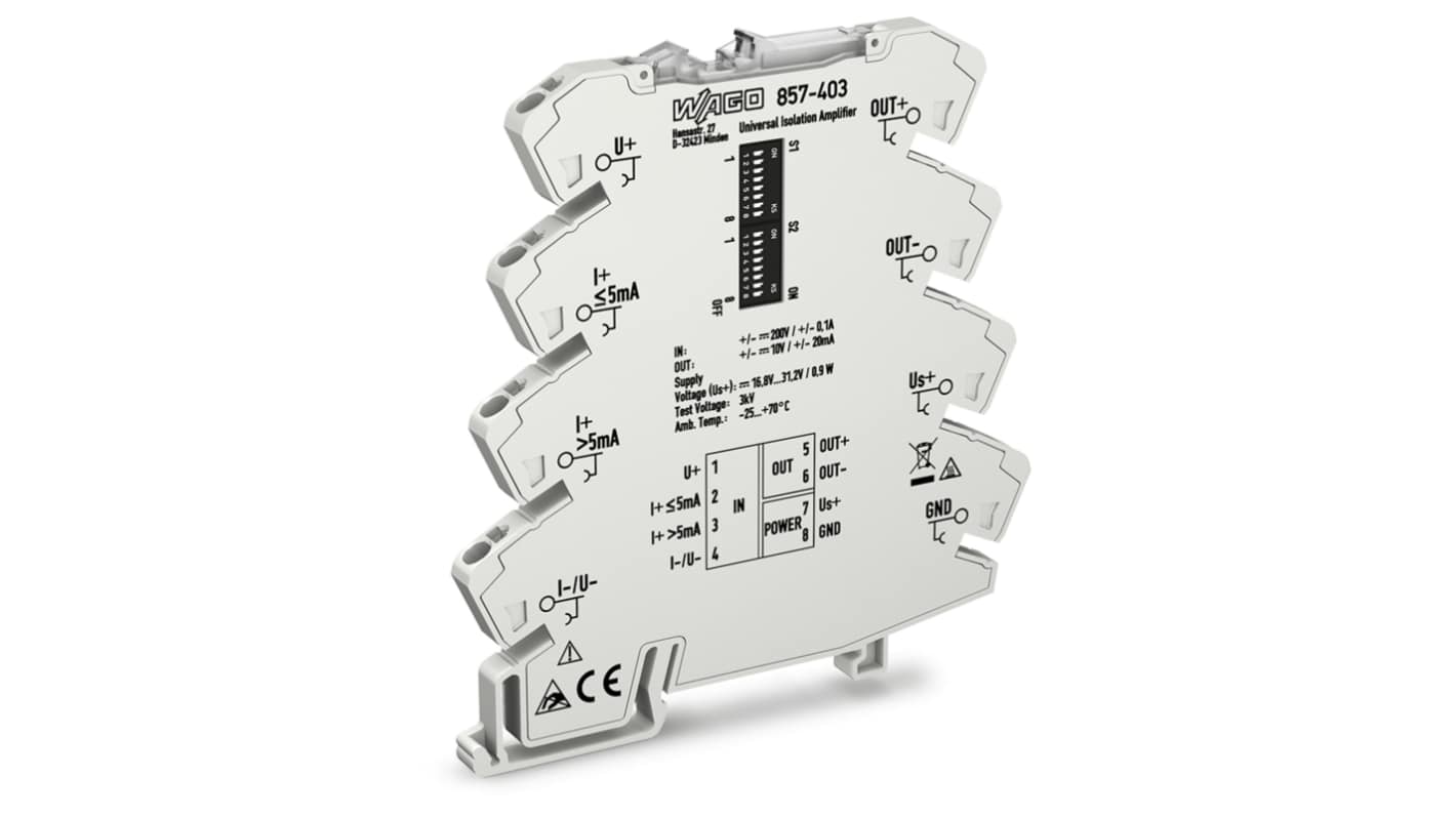 WAGO 857 Series Signal Conditioner, Current, Voltage Input, Current, Voltage Output, 24V dc Supply