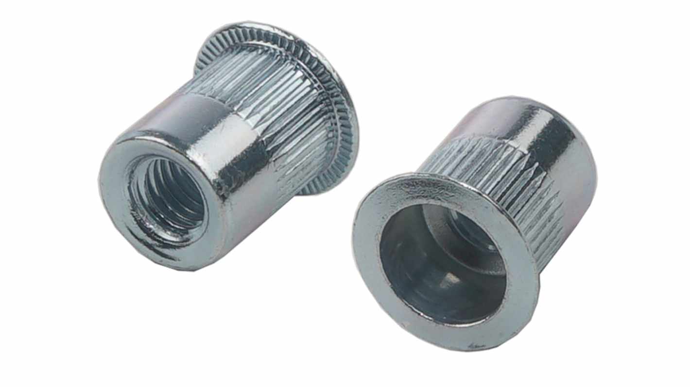 RS PRO Clear Passivated Zinc Plated, M6 Steel Threaded Insert, 12.7mm diameter 10mm Depth 17.3mm