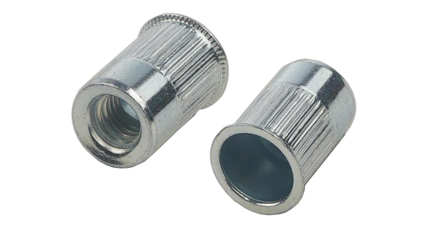 Inserto filettato in Acciaio Zincato, passivato trasparente RS PRO, M5, Ø flangia 8.7mm, Ø foro di fissaggio 7.6mm