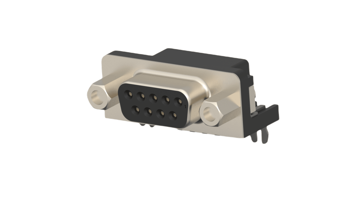 TE Connectivity 9 Way Right Angle Board Mount PCB D-sub Connector Receptacle, 2.77mm Pitch, with Boardlock