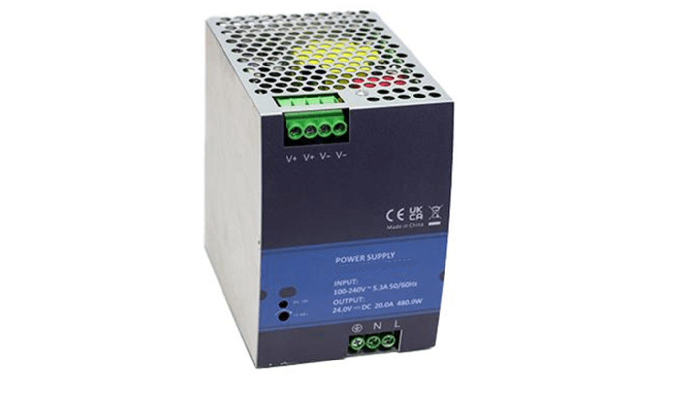 RS PRO DIN Rail Power Supply, 90 → 264V ac ac, dc Input, 48V dc dc Output, 10A Output, 480W