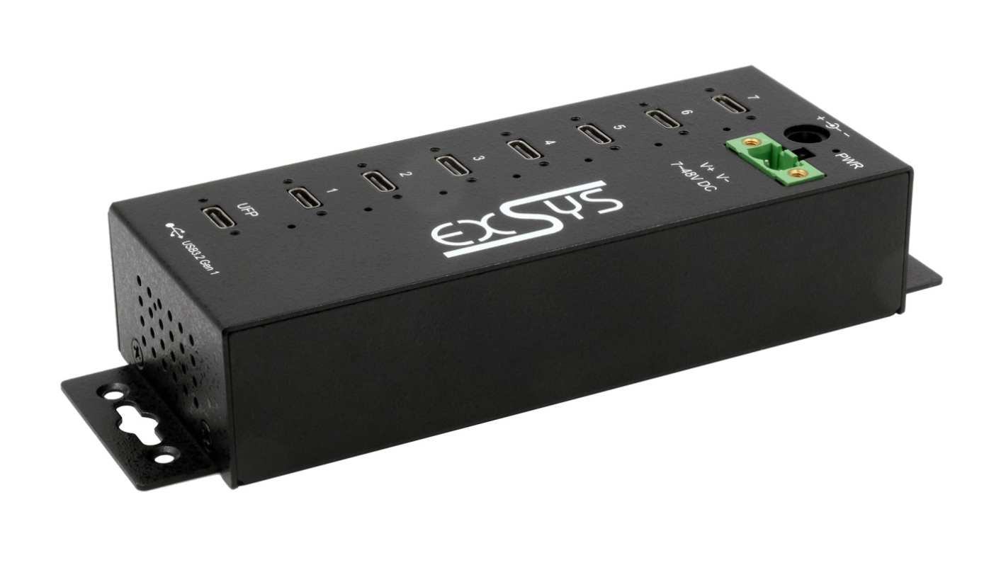 Exsys 7 Port USB 3.2 USB C  Hub, Terminal Connector Powered, 162 x 54 x 40mm