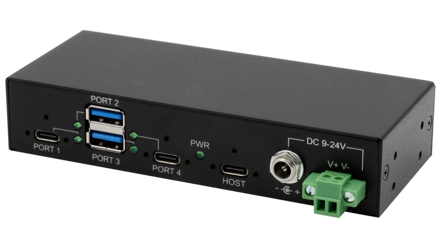 Exsys 4 Port USB 3.2 USB A, USB C  Hub, Terminal Connector Powered, 135 x 56 x 27mm