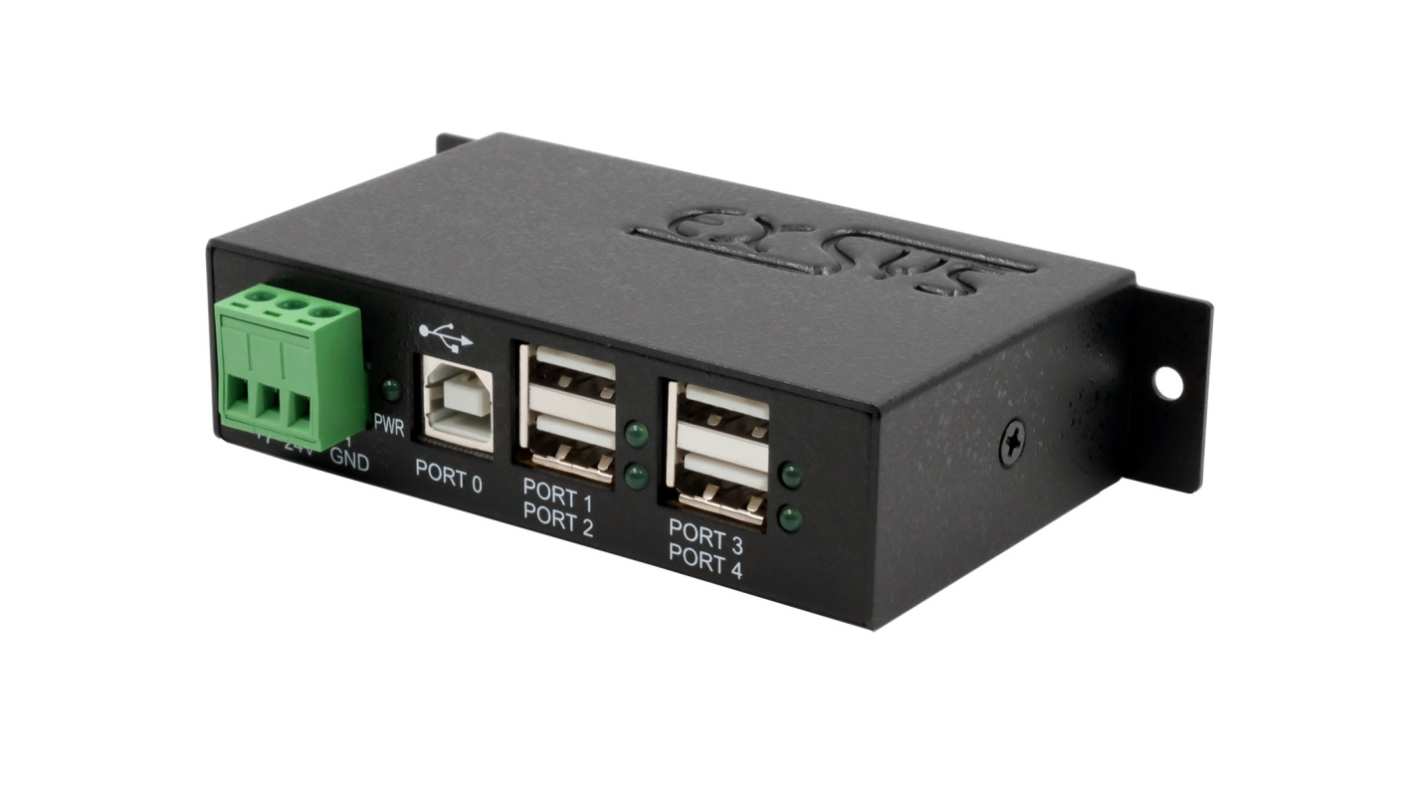 Exsys 4 Port USB 2.0  Hub, Terminal Connector Powered, 114 x 66 x 26mm