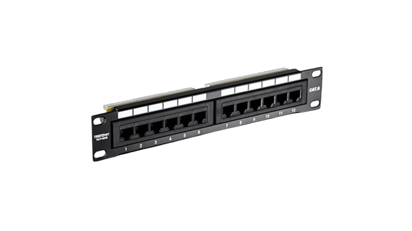 Panel krosowniczy, TC, Cat6, 12 portów, RJ45, Bez ekranowania, Czarny