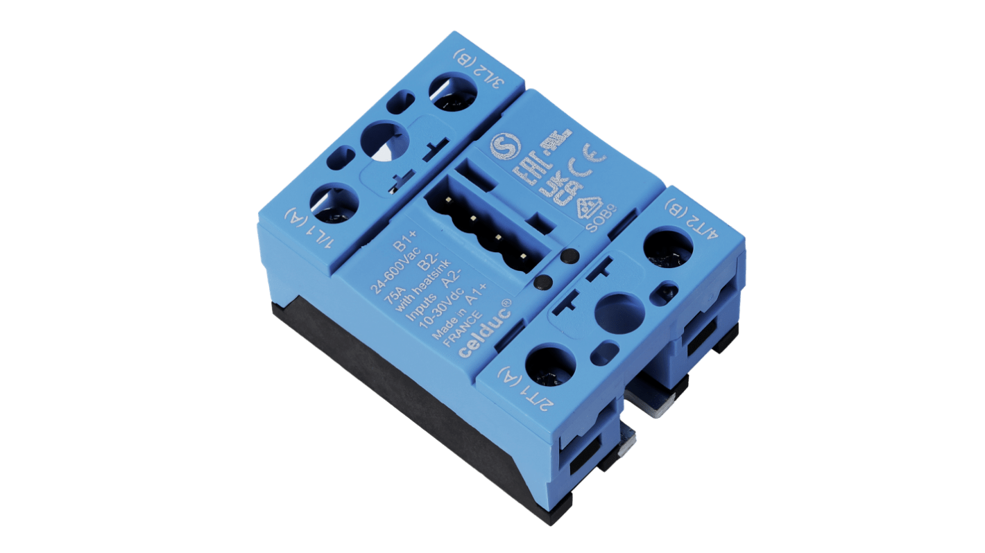 Celduc SOB Series Solid State Relay, 50 A Load, Chassis Mount, 510 V ac Load, 30 Vdc Control